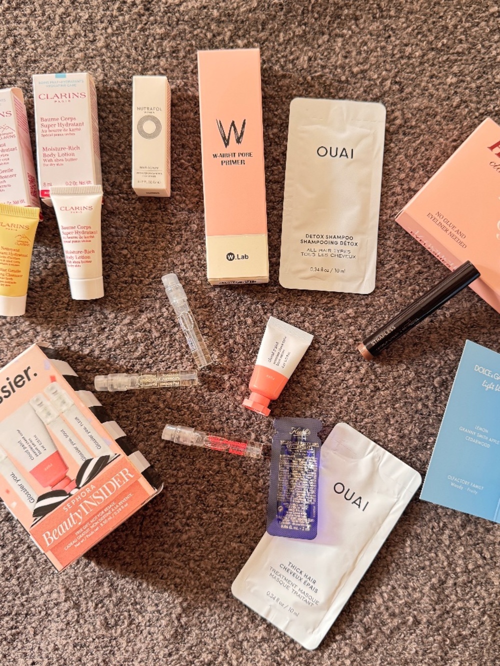 New Beauty Sample Bundle | Clarins OUAI Glossier Dolce & Gabbana
